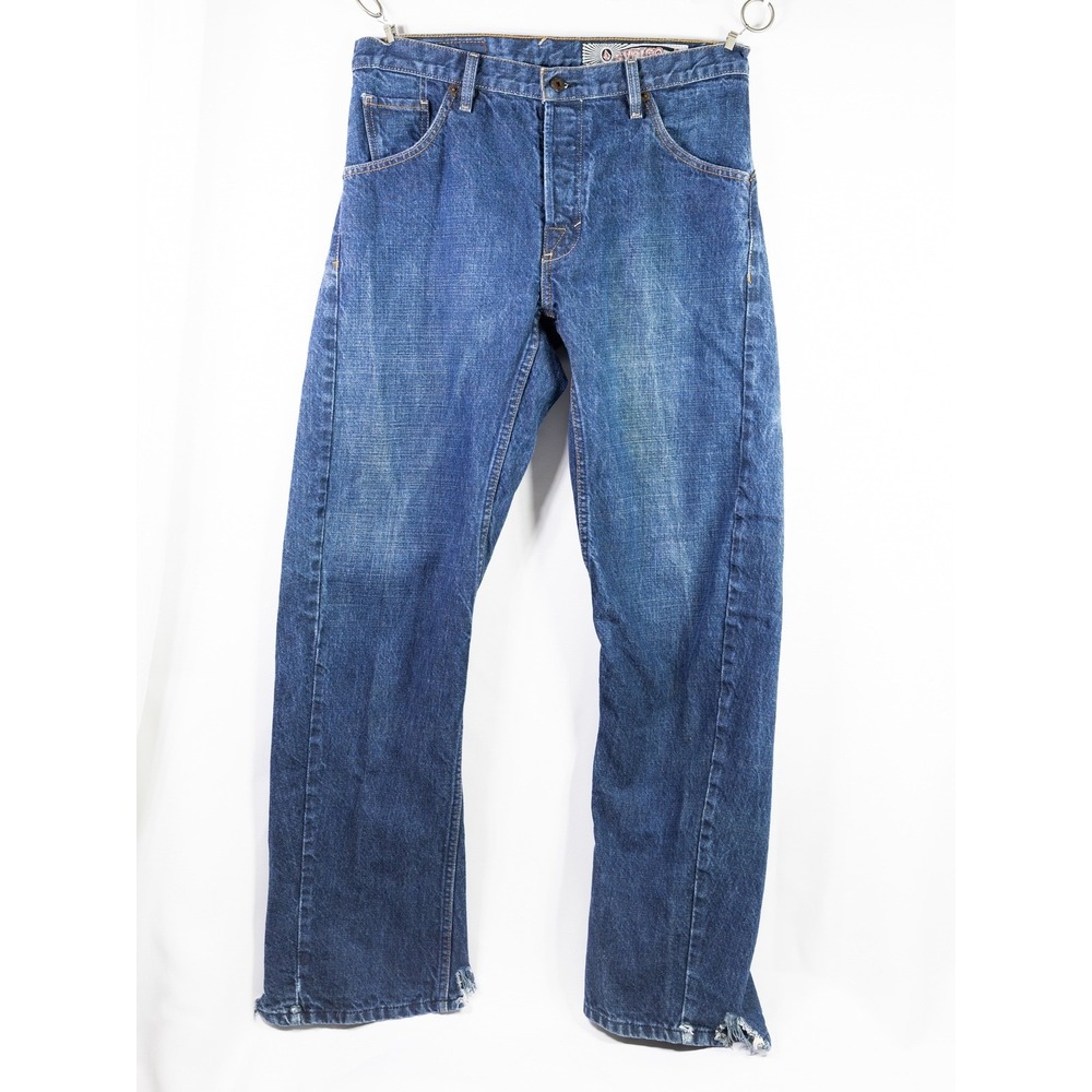 Volcom mens Baggy Fit Denim Jeans Blue Medium Wash Skate Pants Button Fly 32x32